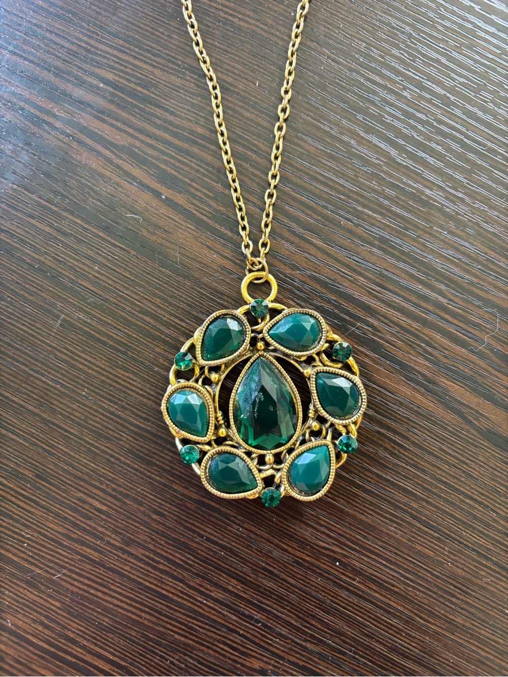 Emerald Green Gold-Tone Ornate Statement Necklace